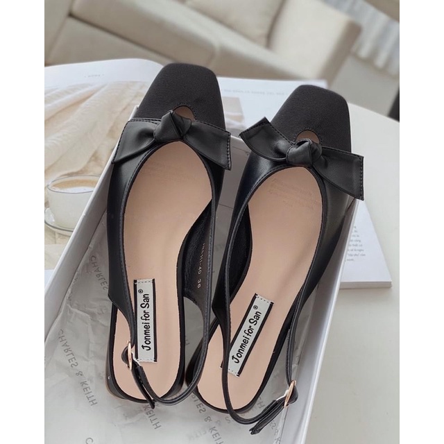 Giày Sandal Nữ Slingback vá mũi nơ xinh xắn Jomei 2p