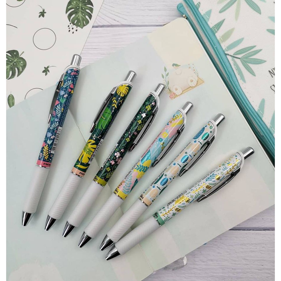 Combo 6 bút gel Pentel Energel Roller BLN75KW - Kawaii Florals Version 2020 - Needle tip 0.5mm - Màu xanh dương (Blue)