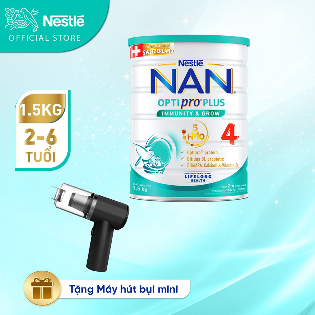 Sữa bột Nestlé NAN OPTIPRO PLUS 4 1500g/lon với 5HMO Giúp tiêu hóa tốt
