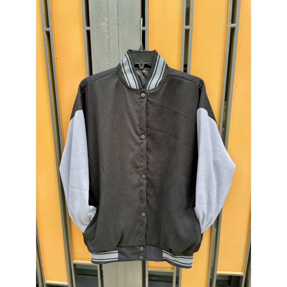 Áo bomber Varsity Jacket Jacker 2 lớp da lộn cao cấp Freesize Form rộng Unisex NAm Nữ mặc đều đẹp- AQ STORE