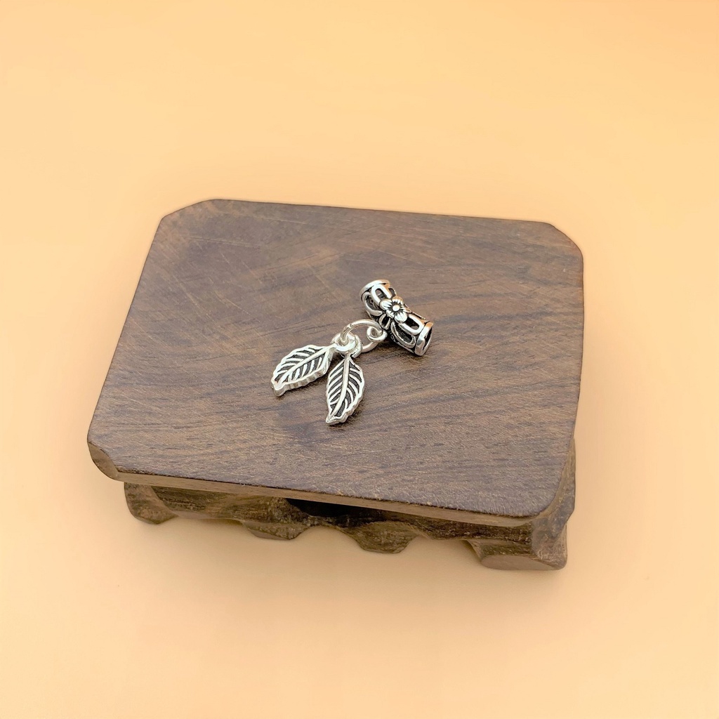 Charm bạc thái móc treo 2 lá cây kép - Charm bạc 925 - Mã CA200