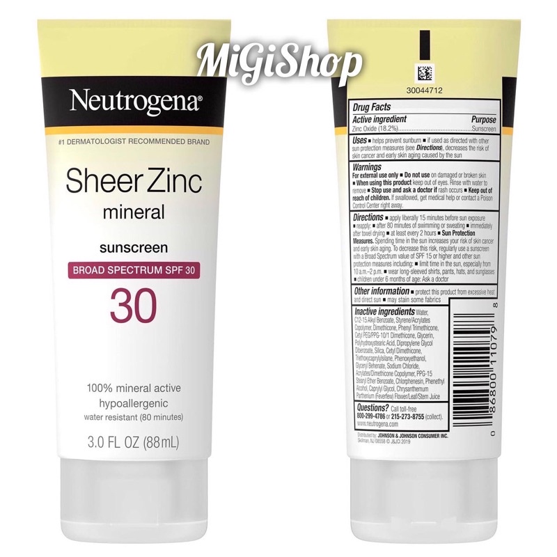 Kem Chống Nắng Neutrogena Sheer Zinc Mineral Sunscreen SPF50 88ml