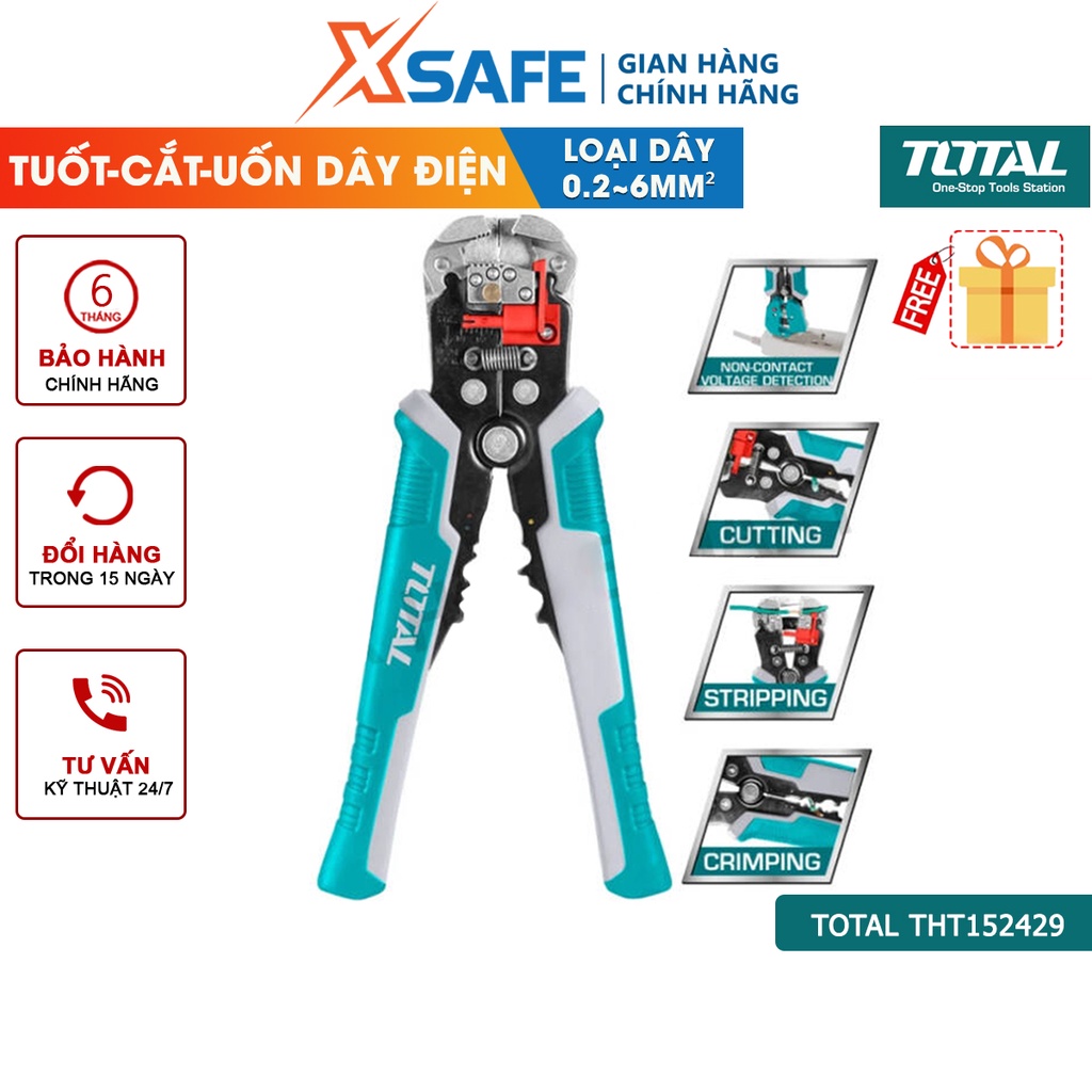 Kìm tuốt dây điện tự động thông minh TOTAL THT152429 phát hiện điện áp không tiếp xúc, dùng tuốt, cắt, uốn dây điện 4in1