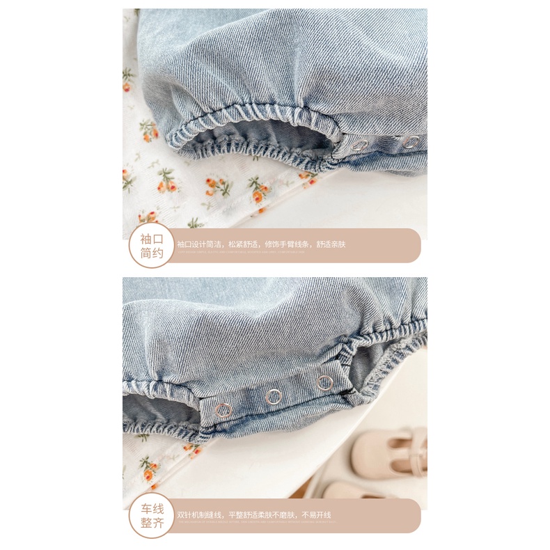 Áo Sơ Mi Cổ Búp Bê Họa Tiết Hoa Kèm Quần Yếm denim Thời Trang Mùa Thu Cho Bé Gái