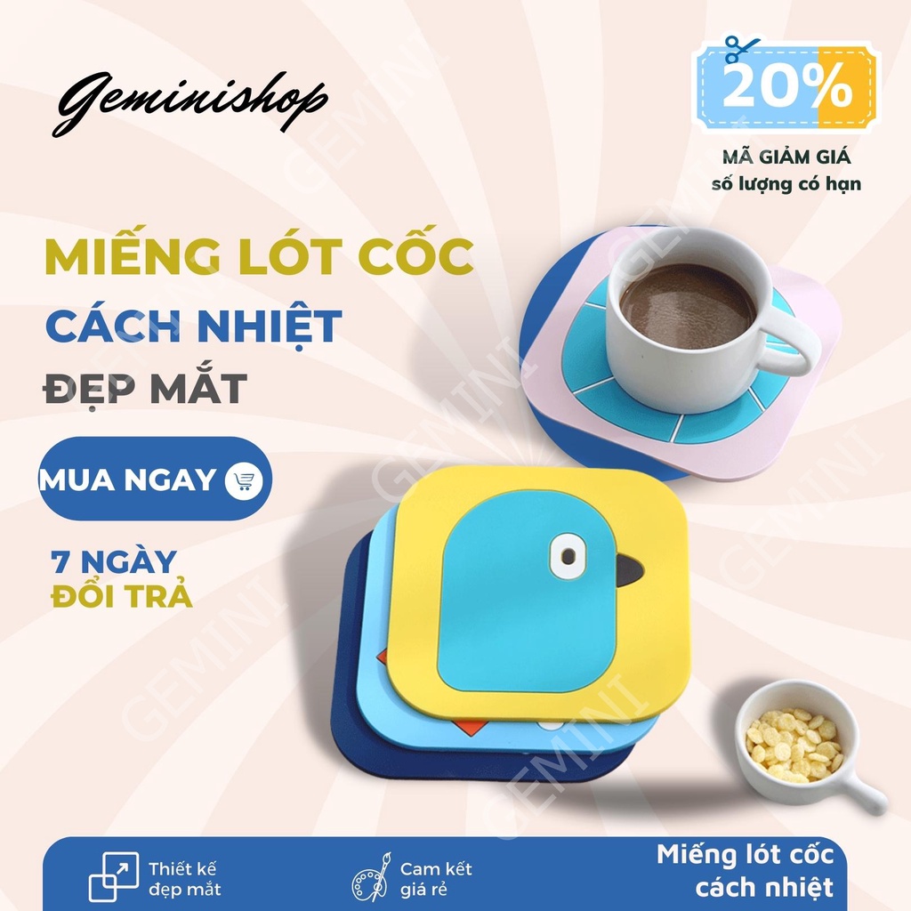 Miếng Lót Cốc Lót Nồi, Chén Cách Nhiệt Silicon Chống Thấm họa tiết đẹp xinh xắn MLC01