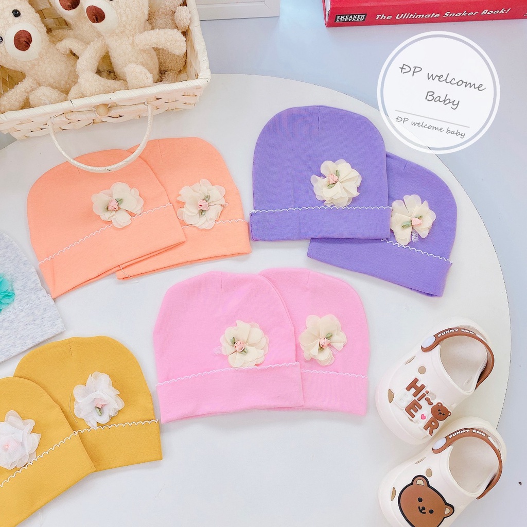 Mũ sơ sinh đính hoa cho bé gái siêu xinh