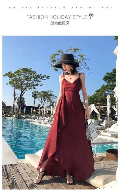 (Ảnh thật) Váy maxi 2 dây hở lưng cổ V dáng dài xẻ tà lụa satin sexy | BigBuy360 - bigbuy360.vn