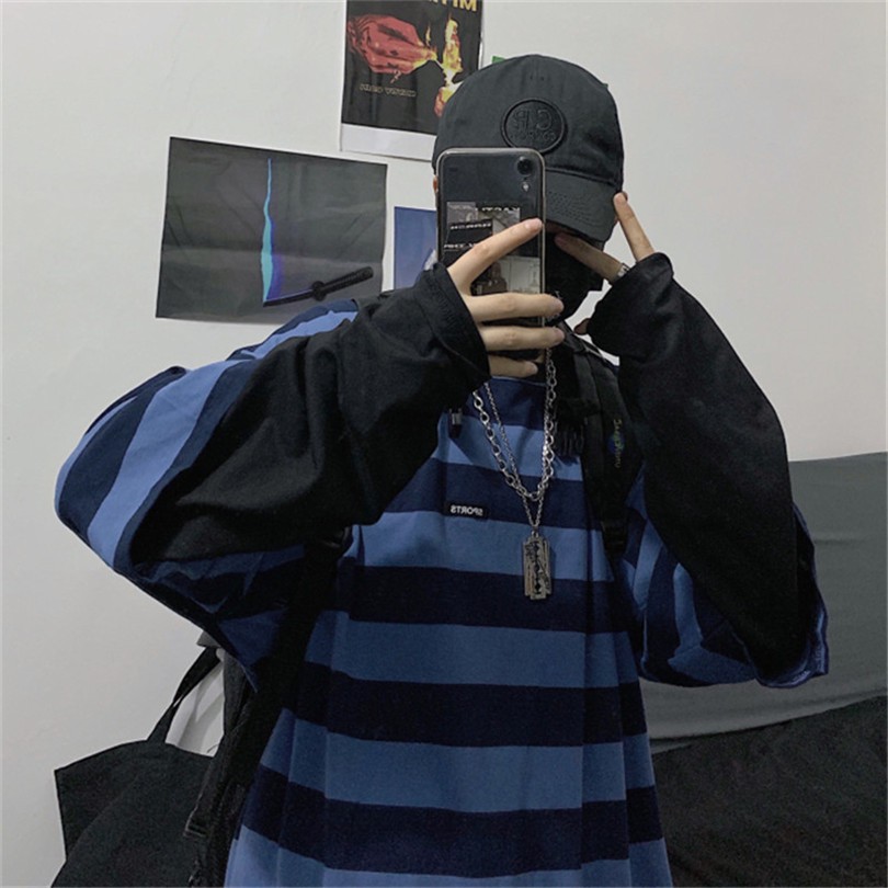 Áo Thun Tay Dài Dáng Rộng Kẻ Sọc Giả Nhiều Lớp Phong Cách Retro Harajuku 126716 | BigBuy360 - bigbuy360.vn