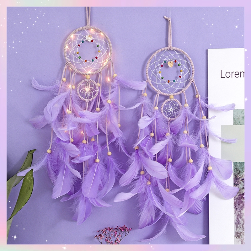 Dreamcatcher Đính Lông Vũ Màu Tím Trắng Kiểu Dáng Thanh Lịch Dùng Trang Trí