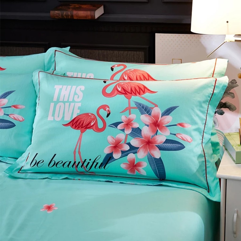 Bộ vỏ chăn ga gối cotton 100% (Hạc Xanh)