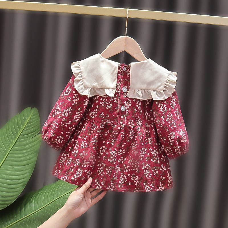 Đầm in họa tiết hoa thời trang mùa xuân xinh xắn mẫu 2021 dành cho bé gái từ 0-4 tuổi