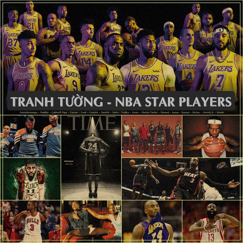 Poster Ngôi Sao Bóng Rổ NBA Lebron James Sticker Tranh Hình Áp Phích Decal Bóng Rổ Phong Cách Vintage Cổ Điển