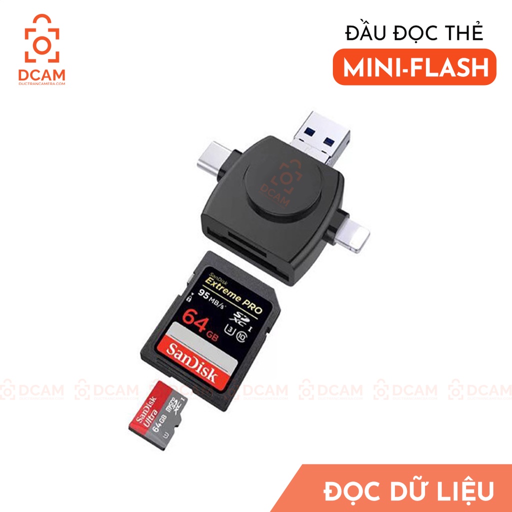 Đầu đọc thẻ MINI FLASH - đọc thẻ nhớ SD, microSD cho Iphone, Android, Laptop - Không cần cài APP