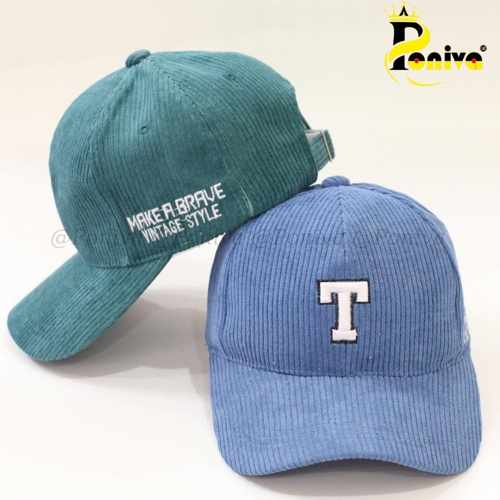 Mũ lưỡi trai ❤️ Nón kết thêu chữ T chất nhung tăm form unisex phong cách Ulzzang Thời trang PONIVA siêu hot