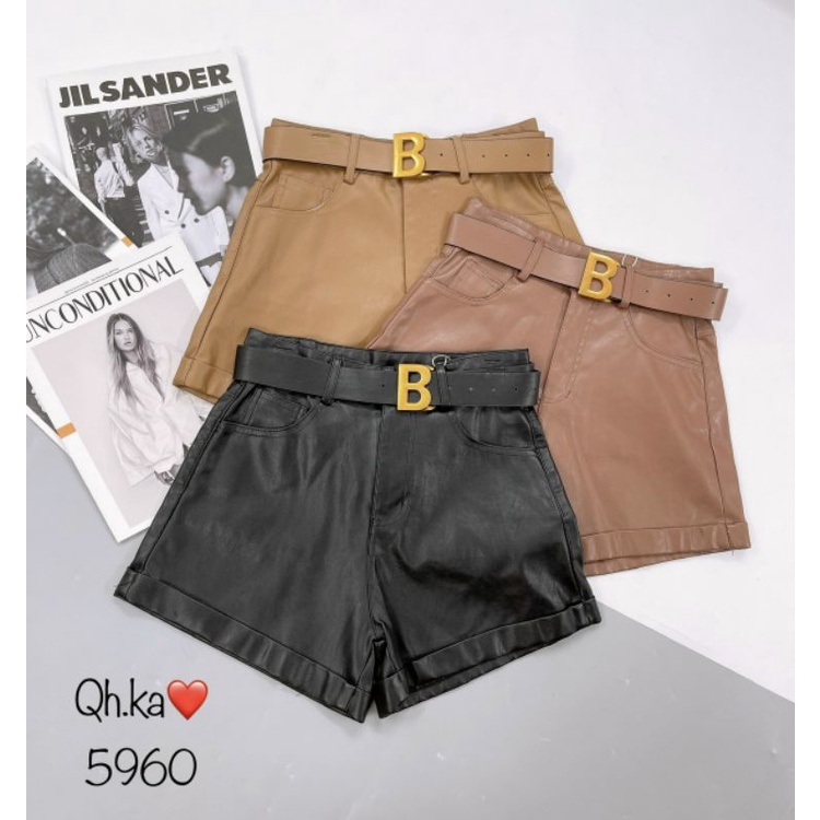 Quần sóc da gấp gấu kèm bet