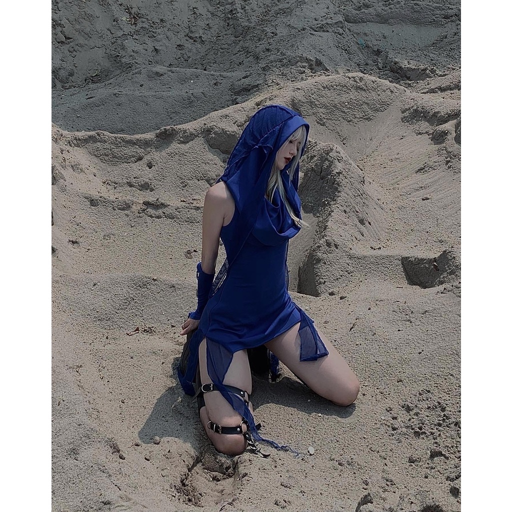 “ ĐẦM FAIRY LAYERS PHỐI LƯỚI , CHI TIẾT NÓN CON DƠI , ĐI KÈM BAO TAY FENG - BLUE FAIRY DRESS’'