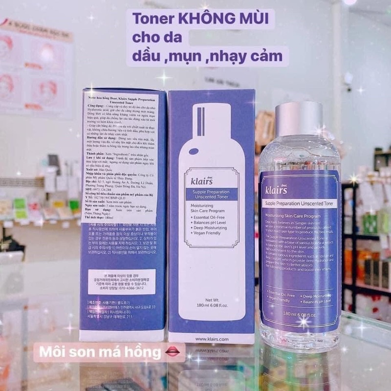 [Hàng cty- Chính Hãng] Nước hoa hồng Dear Klairs Supple Preparation Unscented Toner 180ml