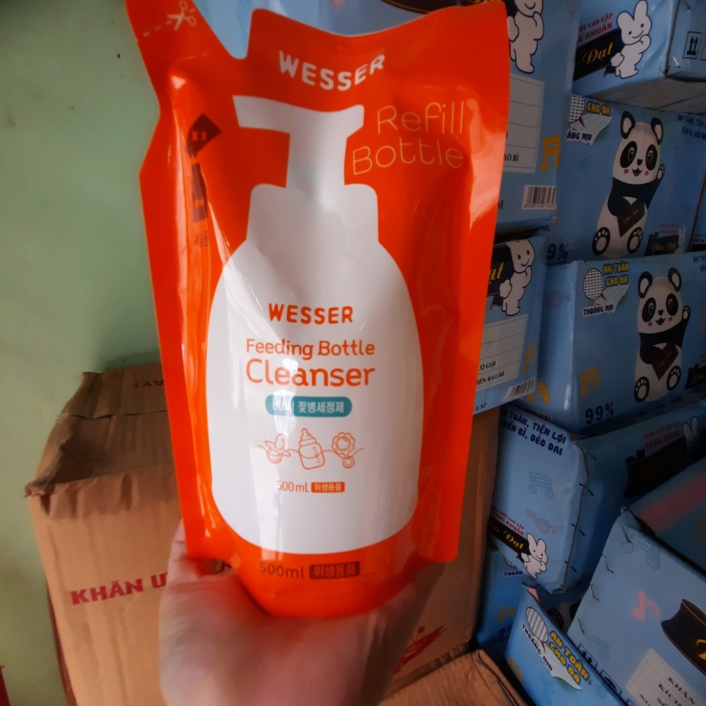 Nước rửa bình Wesser 50ml dạng túi,  túi nước rửa bình sữa hàn quốc 500ml/túi