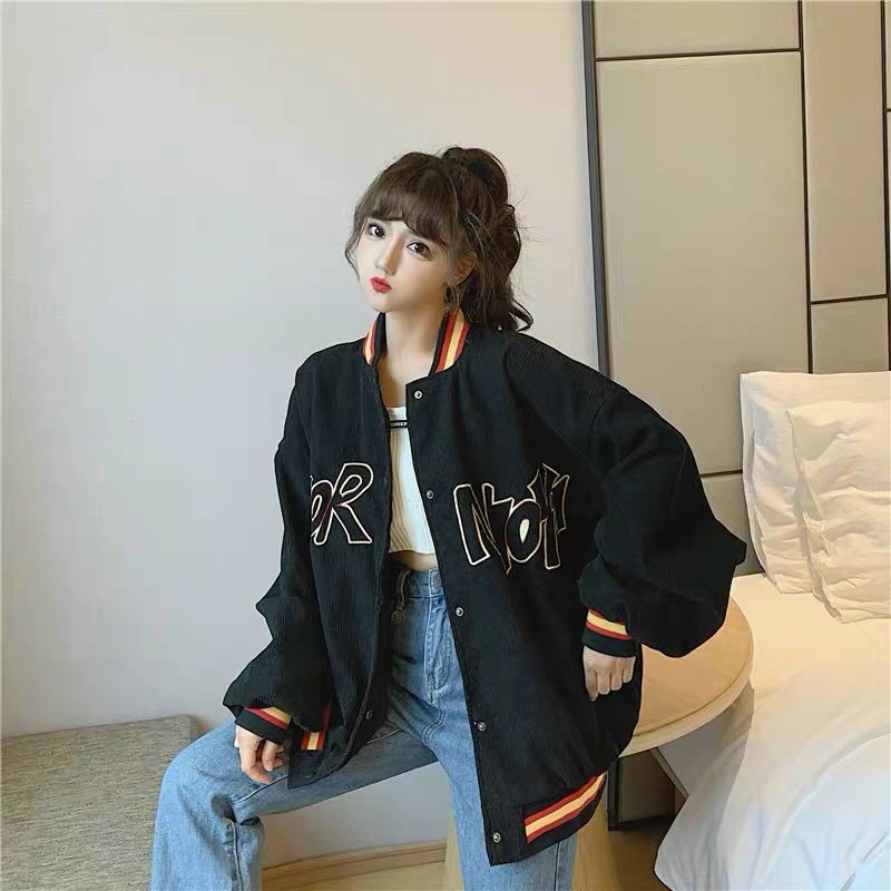 [[[][  [siêu sale] Áo khoác nhung kiểu bomber thêu chữ phong cách hang quốc