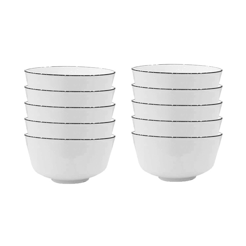 Bộ 10 bát cơm | JYSK Nid | sứ trắng bóng viền đen | ĐK11.5x5.8cm
