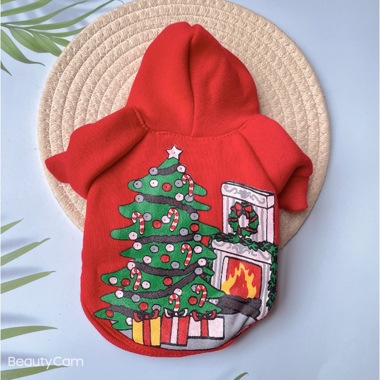 [27Pets} Áo Hoodie Hình Cây Thông Giáng Sinh Cho Thú Cưng Có Đèn LED Mới