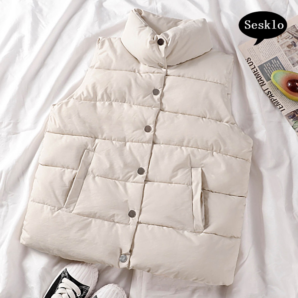 Áo khoác phao không tay phối túi và nút cài thời trang mùa thu và đông dành cho nữ | BigBuy360 - bigbuy360.vn