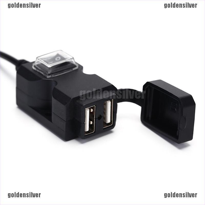 Ổ sạc điện thoại 2 khe USB gắn ghi đông xe máy 12V chống thấm nước kèm công tắc tiện dụng