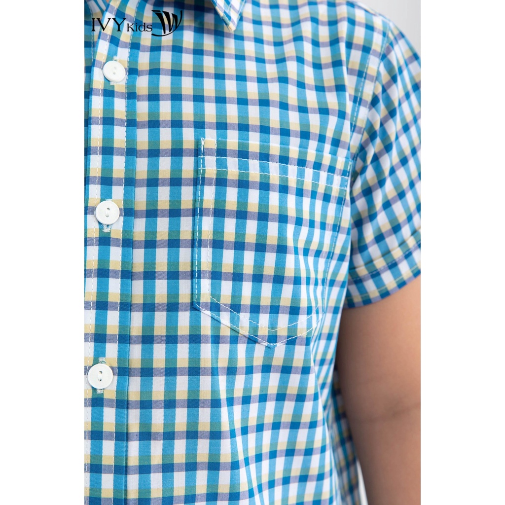 Áo sơ mi kẻ xanh lơ bé trai IVY moda MS 16K1254