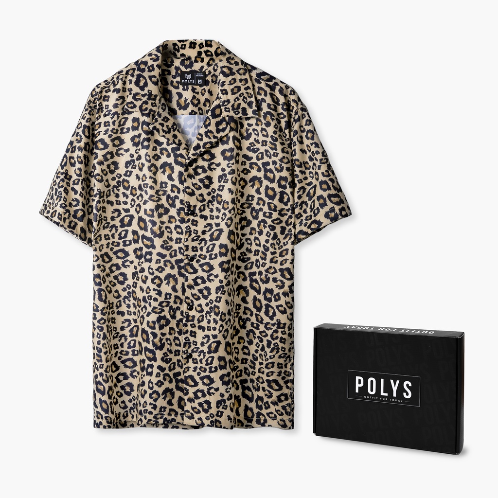 Áo sơ mi nam POLYS Fullbox chính hãng, Lụa Vân Chéo thoáng mát, không nhăn. Áo sơ mi tay ngắn họa tiết Da Báo LEO Shirt