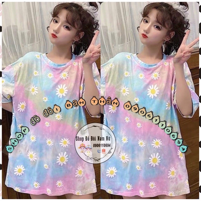 🌼 Áo Phông Loang Hoa Cúc Áo Nhóm Áo Đôi Bạn Thân Nam Nữ Đều Mặc Được Tay Lỡ Phông Rộng