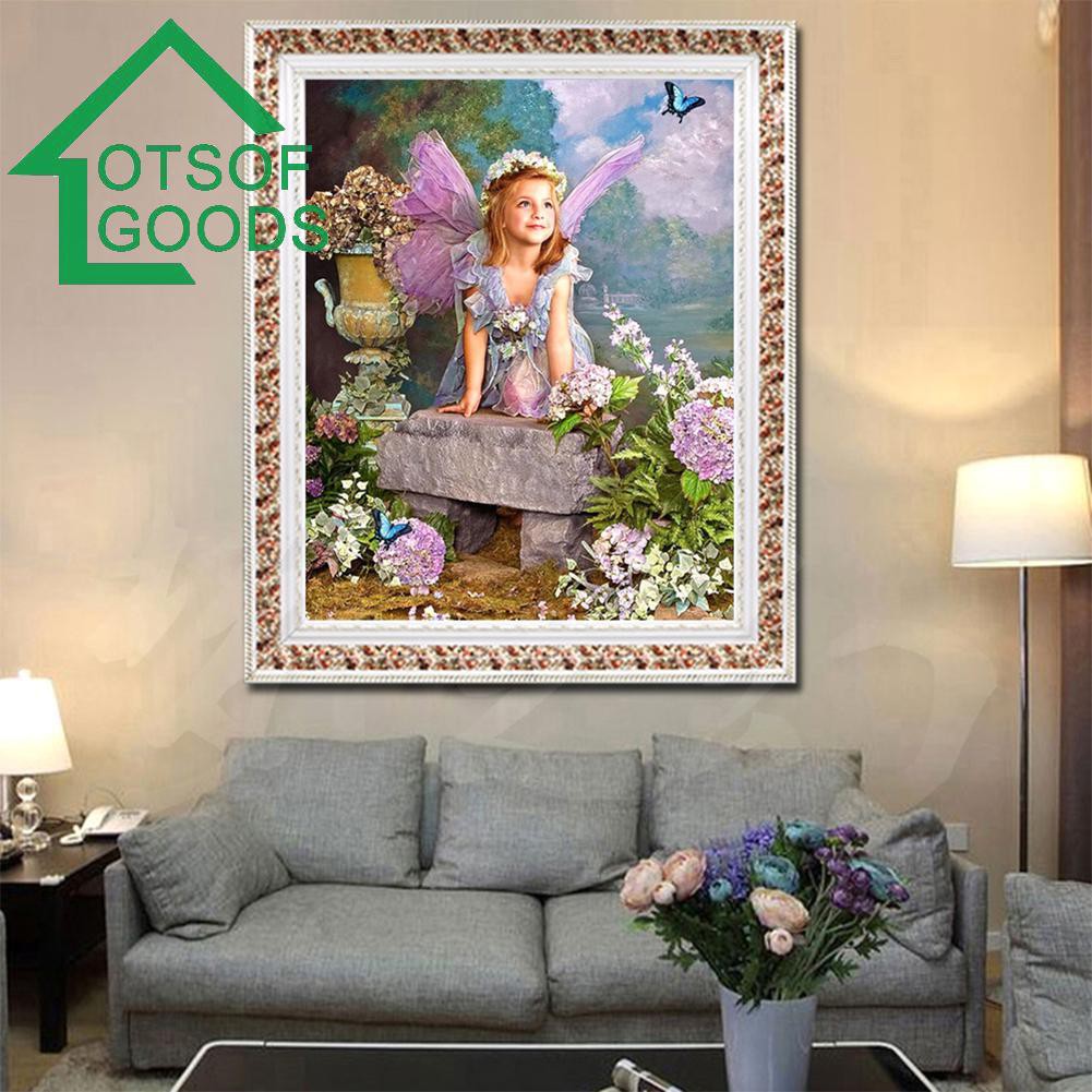 Set tranh thêu hình cô gái và hoa đẹp mắt tự hoàn thành