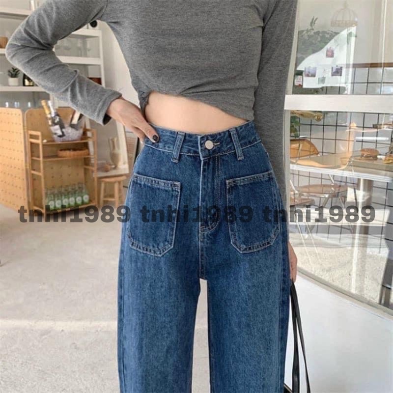 Quần jean nữ ống suông quần bò ống rộng 2 túi trước M122