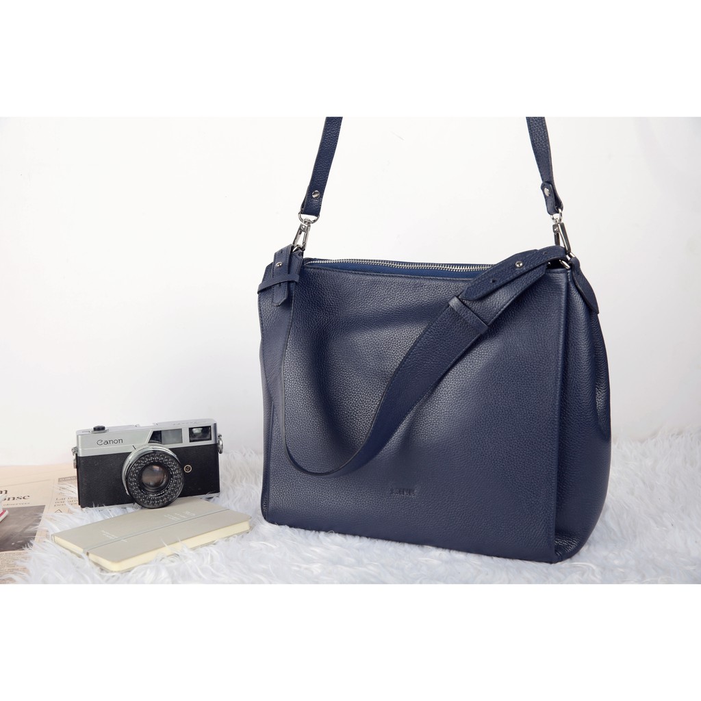 POPAY-Túi Tote da bò thật nguyên tấm lớp 1 cao cấp màu Xanh navy HS02-71.MINK