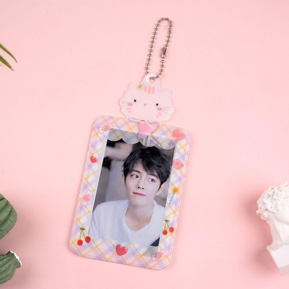 ADAMES Cute Kpop Idol Photo Holder Sweet Pendant Card Holder Photocards Storage Collect Box Student Card Sleeves Transparent Kawaii Card Storage Case Girls Bus Card Holder/Multicolor