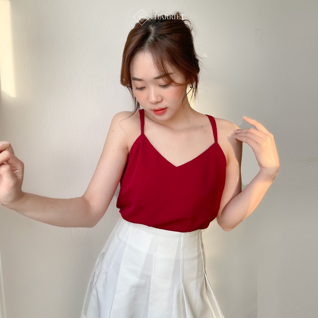 [Mã BMBAU50 giảm 7% đơn 99K] Áo dây lụa mềm hồng đỏ camisole cổ V khoét Harriet