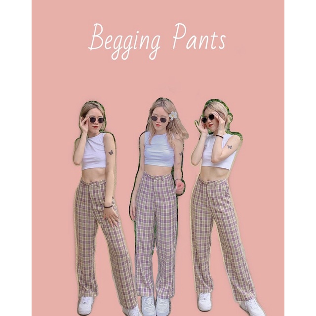 Quần dài ống suông caro