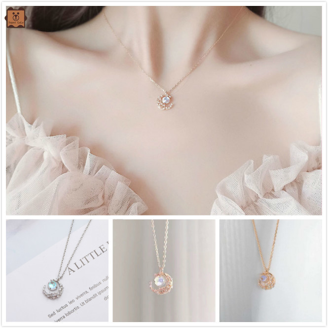 Dây chuyền mặt hình mặt trăng đính đá thanh lịch cho nữ