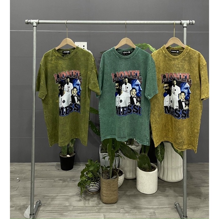 ÁO THUN TAY LỠ WASH COTTON LIONEL MESSI FORM UNISEX NAM NỮ (kèm ảnh thật)