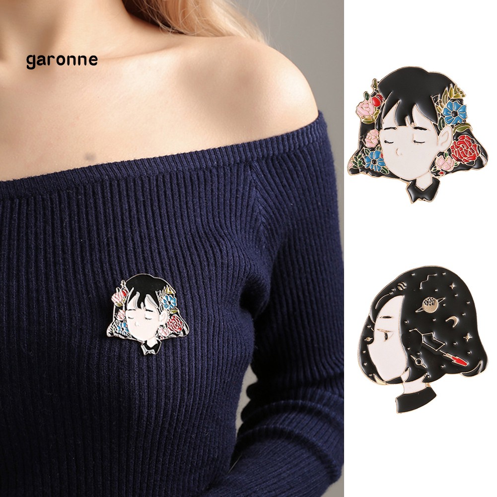 Ghim cài áo trang men họa tiết hoạt hình chân dung cô gái trang trí đồ jeans
