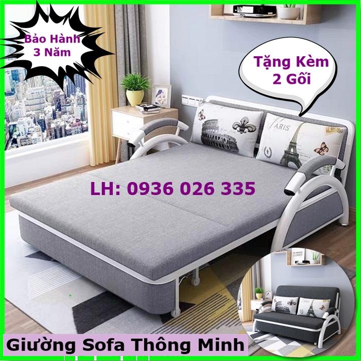Giường sofa thông minh, sofa giường gấp gọn thành ghế tặng kèm 2 gối T147 (KT 1m58x1m9)