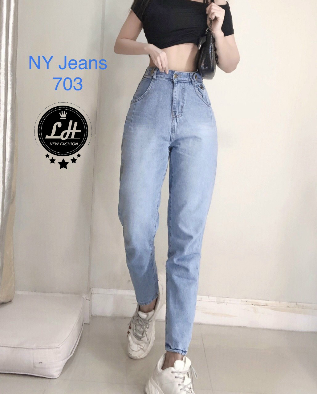 Quần baggy nữ jean Ulzzang LH lưng cao kiểu thêu túi mặt cười MS 703