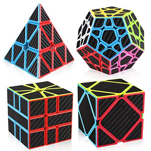 Set 7 Rubik Carbon + SÁCH CÔNG THỨC, 7 ĐẾ MOYU. Rubic 2x2 3x3 4x4 5x5 Tam Giác 12 Mặt Skewb