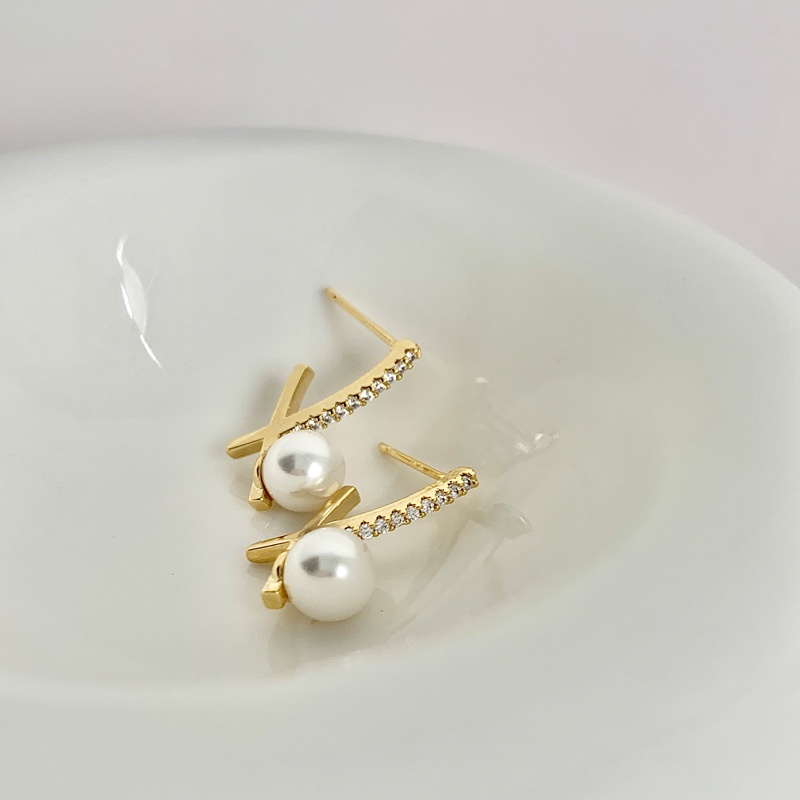 Bông Tai Đính Ngọc Trai zircon Nhỏ Đơn Giản Tinh Tế Phong Cách retro Cao Cấp Dễ Phối Đồ Dành Cho Nữ