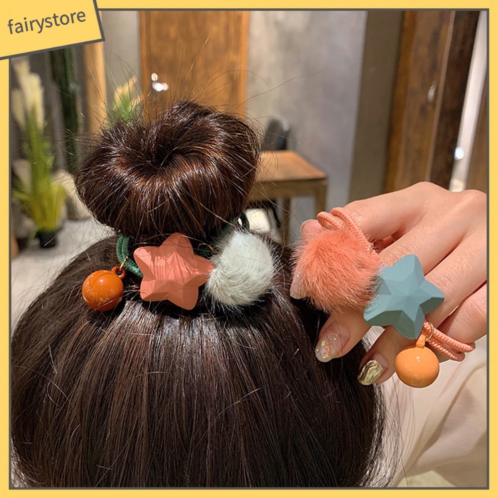 Dây Buộc Tóc Phối Quả Cầu Lông Xinh Xắn Cho Nữ