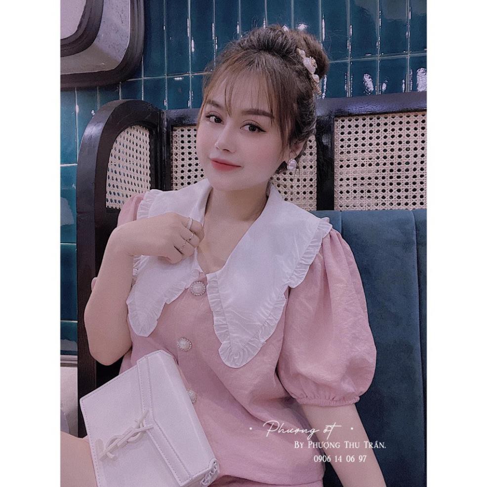 💃 Bộ Áo Quần Cộc Hồng Cổ Phối Pastel Set Jumpsuit Chất Đũi Tay Chun Siêu Xinh Hàng Đẹp