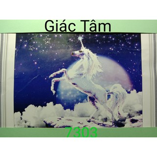 Tranh thêu NGỰA - 52x42cm - 7303 - NHẤT MÃ 1 NGỰA TRĂNG SAO - tranh thêu chữ thập đã thêu