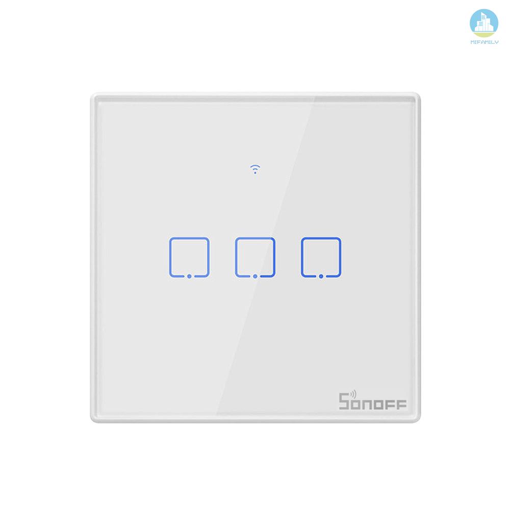 MI  SONOFF T2UK3C-TX 3 Gang Smart WiFi Wall Light Switch 433Mhz RF Remote Control APP/Touch Control Timer UK Standard Panel Smart Switch Compatible with Google Home/Nest & Alexa