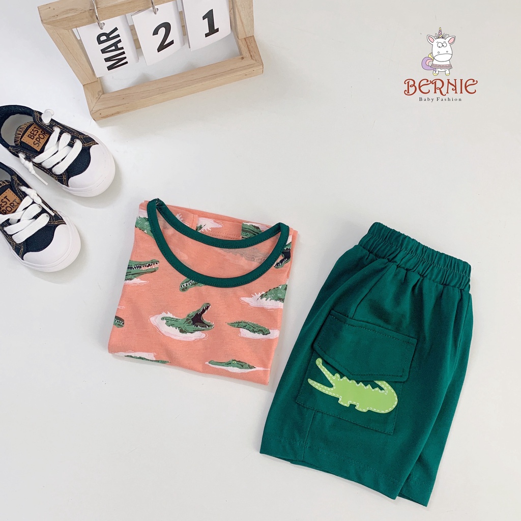 Bộ ba lỗ bé trai hoạ tiết cá sấu, bộ 3 lỗ cotton mềm mát