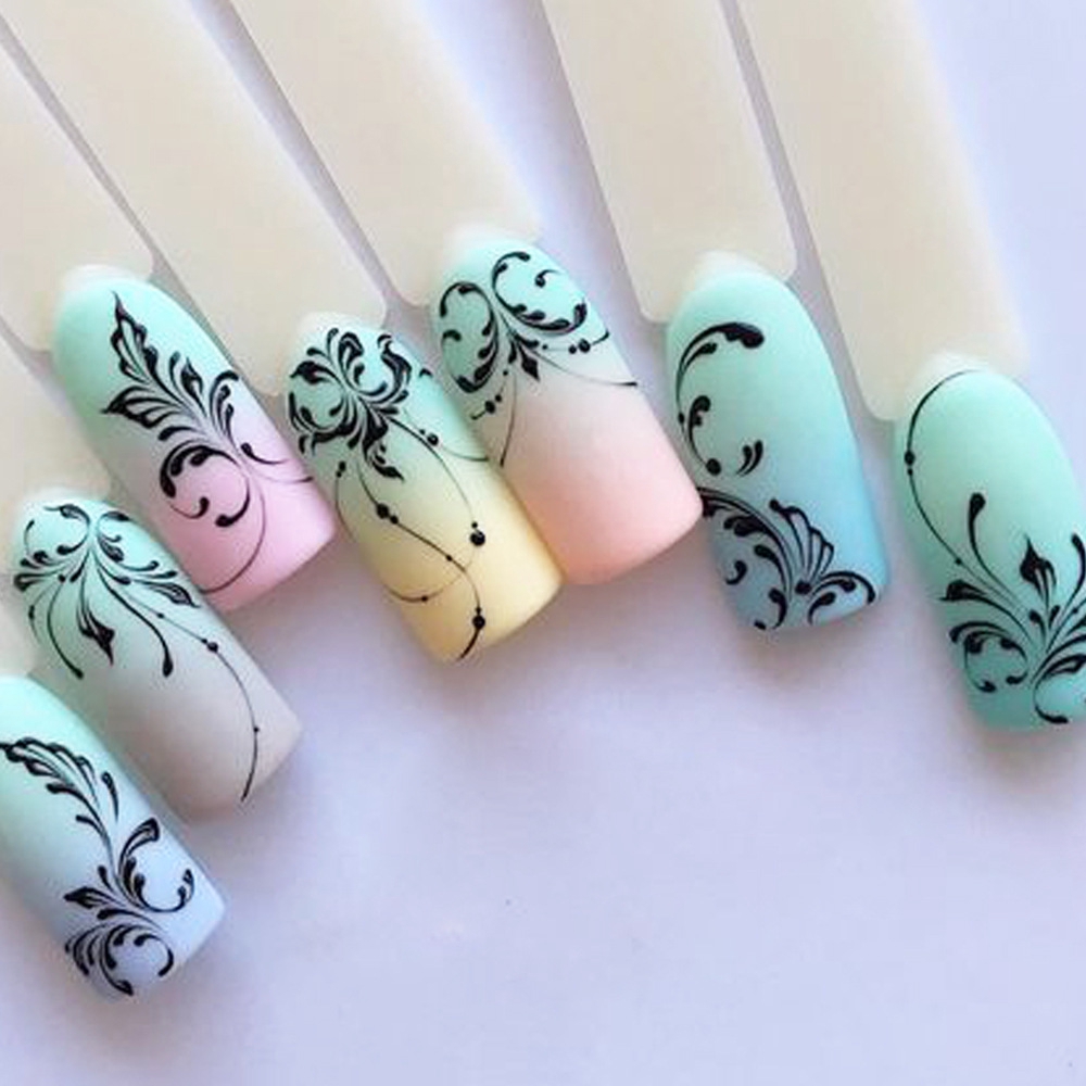 1 tấm sticker dán trang trí móng tay nghệ thuật tạo hình cành hoa lá đơn giản đẹp mắt