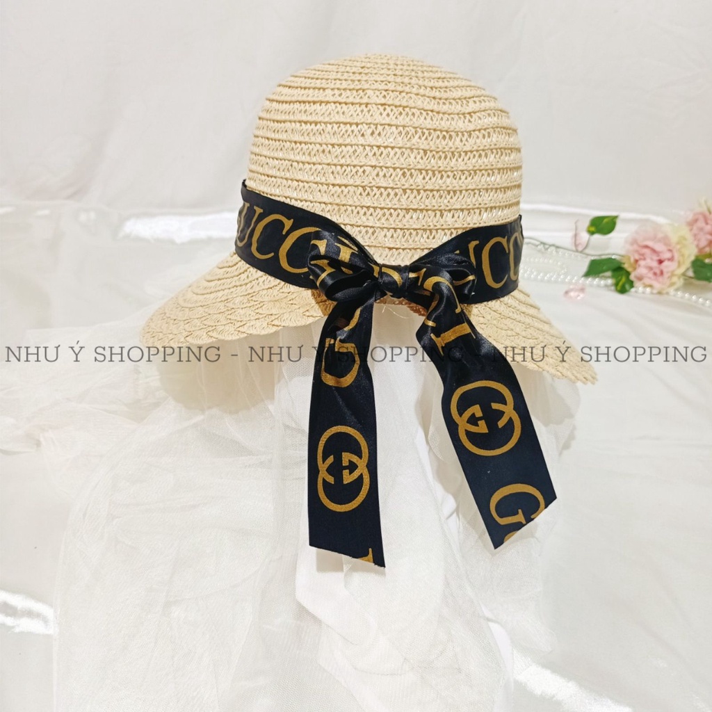 Nón cói,mũ cói nữ đi biển vành nhỏ thắt nơ sau in chữ siêu đẹp-q12m chữ nơ sau